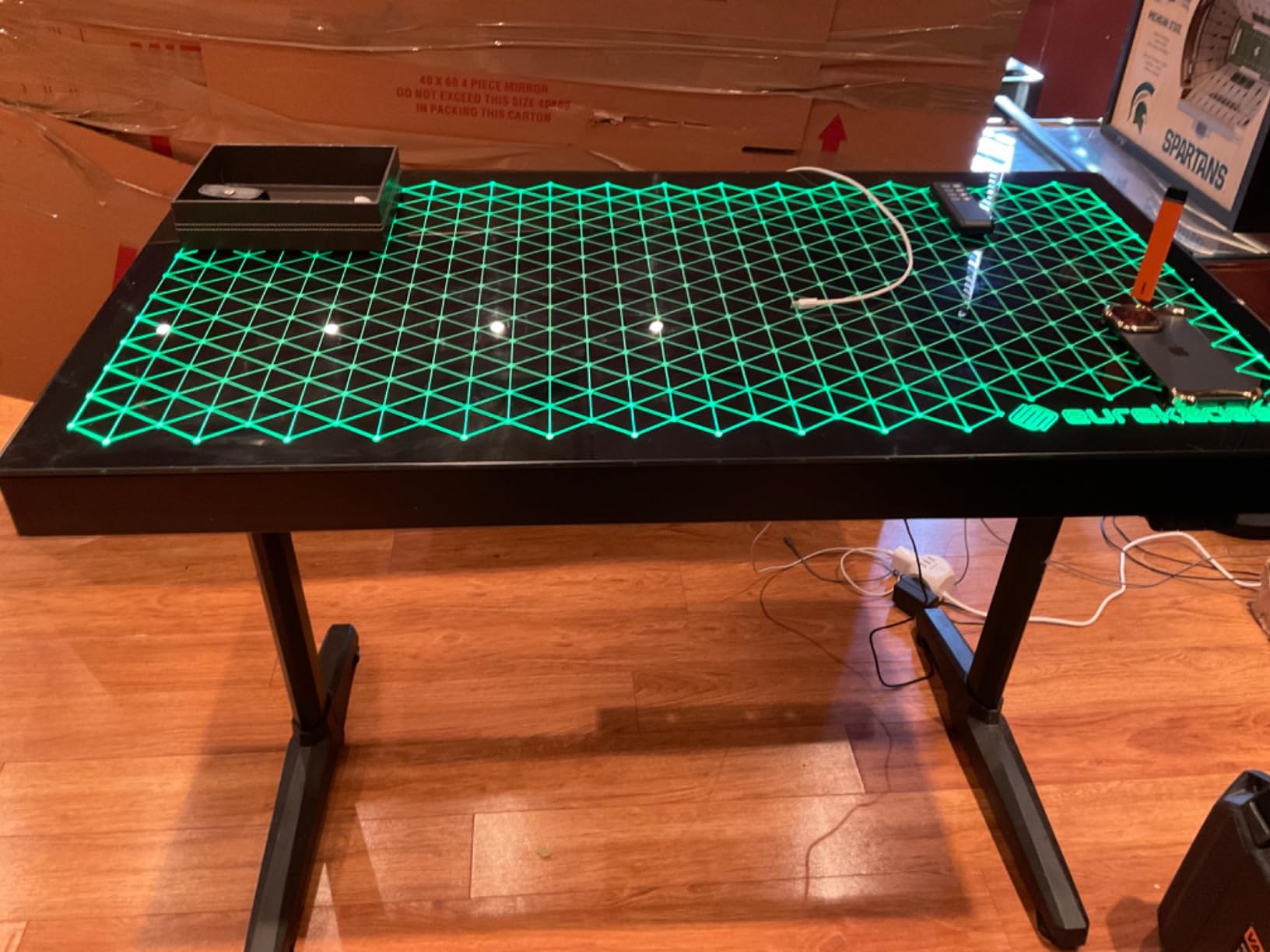 EUREKA ERGONOMIC Gaming Desk RGB Lights Height Adjustable 55 Inch Computer Table Home Office Standing Desk Glass Desk Music Sensing, Dual Motors, USB Ports, APP Control customer photo 2