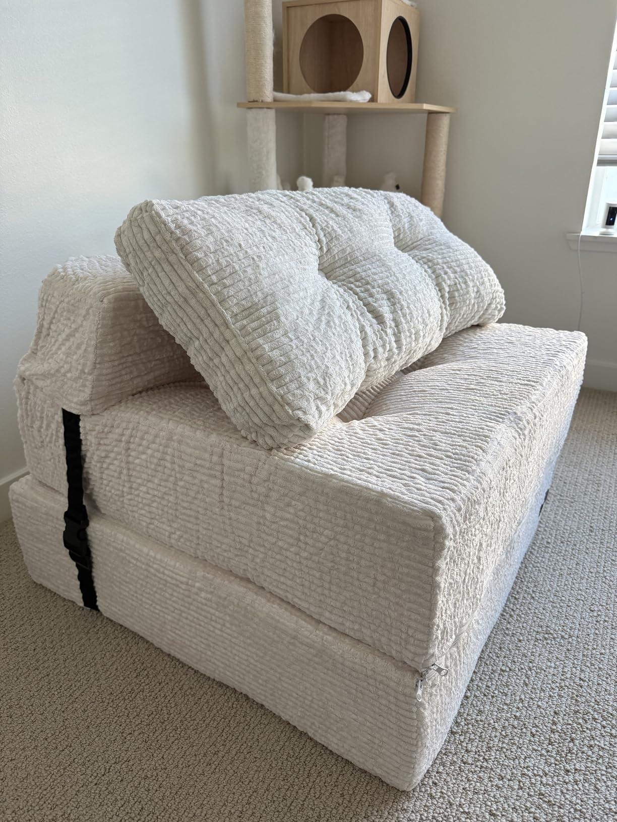 MAXYOYO Folding Sofa Bed, Convertible Sofa Bed with High-Density Support Foam, Portable 4 in 1 Fold Out Chair to Floor Lounger, Versatile Floor Couch for Living Room Bedroom, Dark Grey customer photo 2