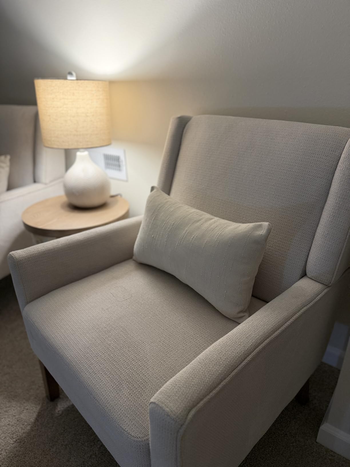 COLAMY Modern Wingback Living Room Chair, Upholstered Fabric Accent Armchair, Single Sofa Chair with Lounge Seat and Wood Legs for Office/Bedroom/Reading Spaces, Beige customer photo 1