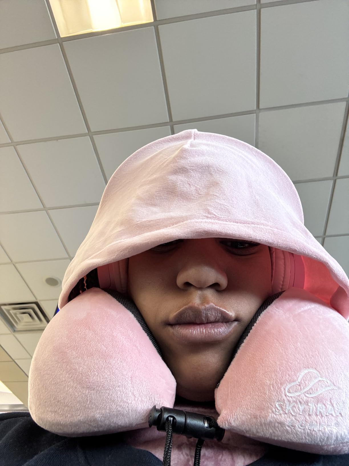 Travel Pillow with Extra Large Hood for Airplane Long Flights Privacy and Comfort Memory Foam customer photo 1