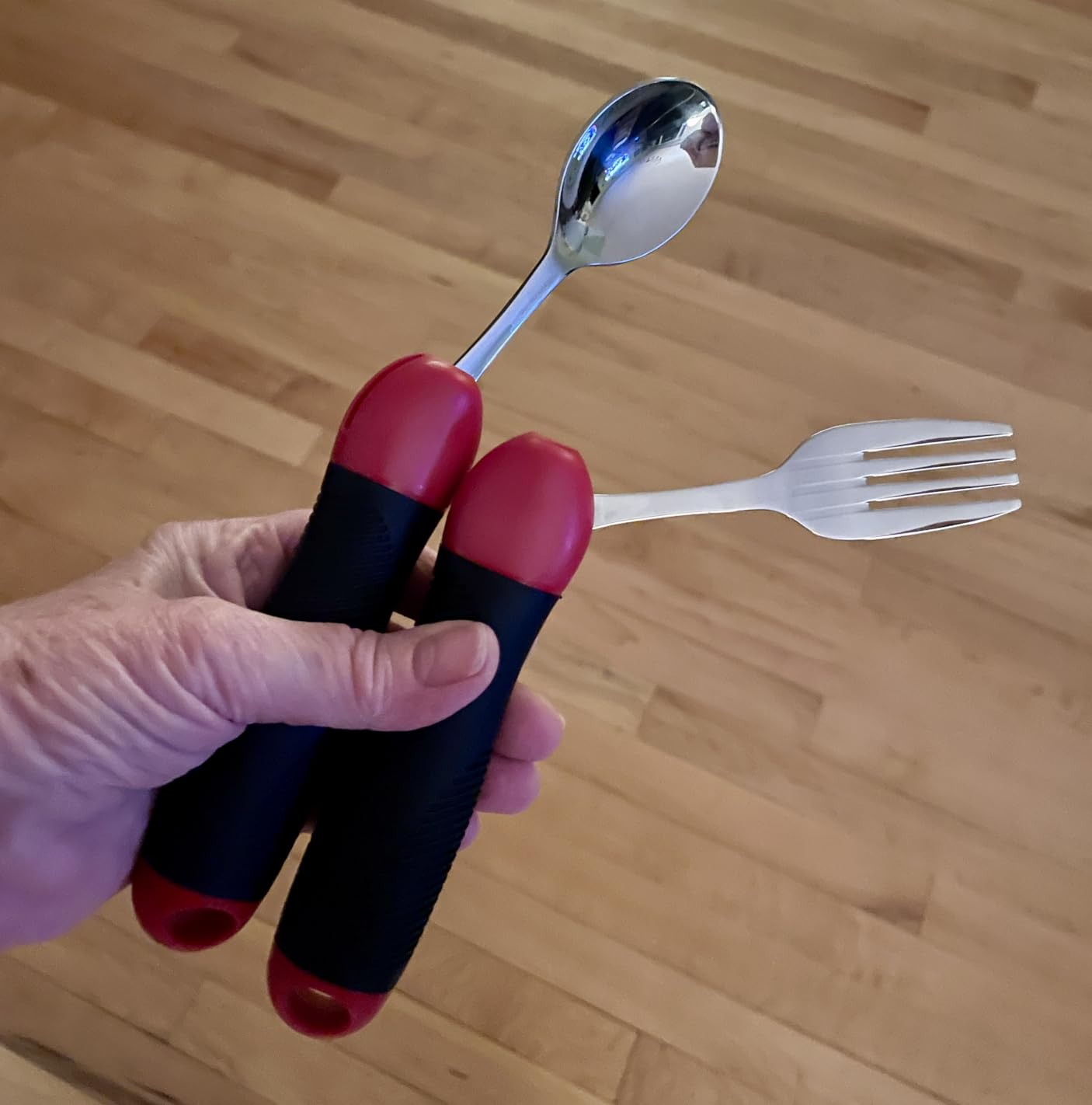 Adaptive Utensils, Weighted Special Supplies Spoon Fork Set, Weak Hand Grip & Handicapped & Parkinsons Aids for Living, Arthritis for Hand Tremors, Travel Eating Utensils for Disabled, Elderly, Adults customer photo 1