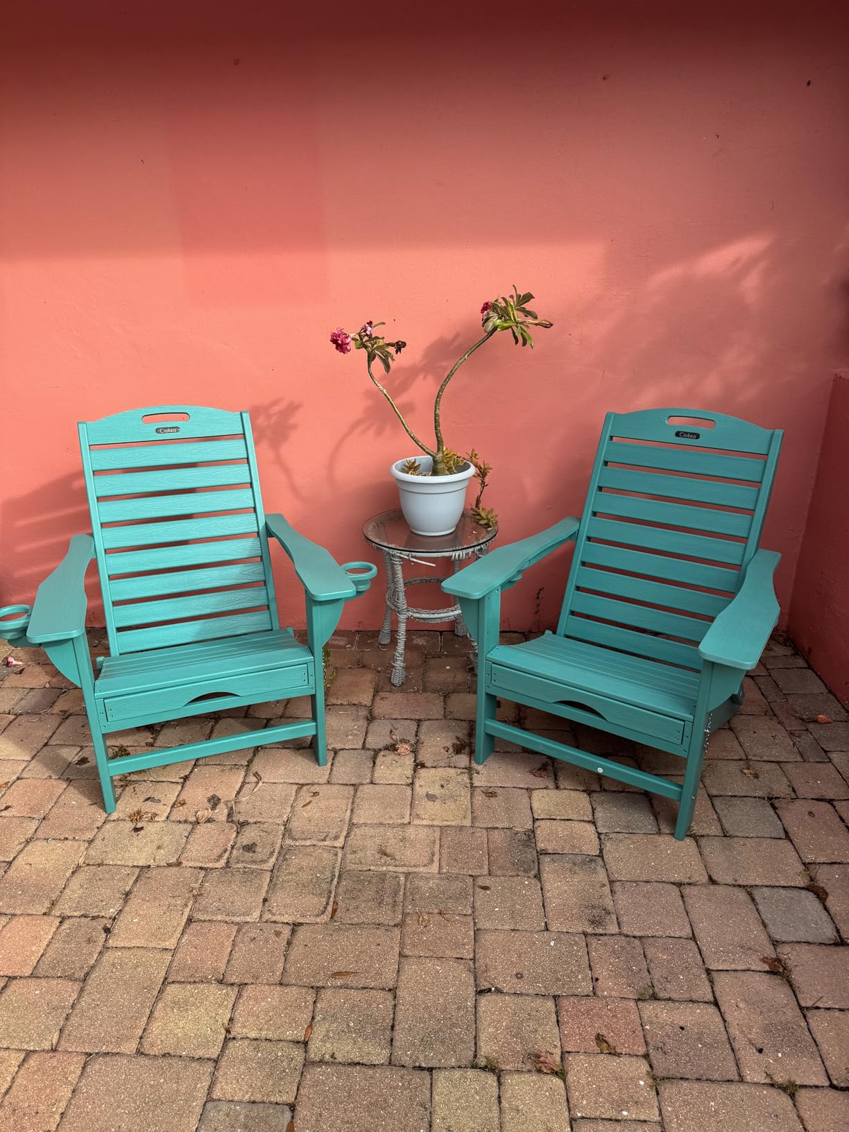 Folding Adirondack Chair with Retractable Ottoman Fire Pit Patio Chair with Pull Out Foot Rest Weather Resistant Lawn Outdoor Lounge Chair with 2 Cup Holder (Teak) customer photo 2