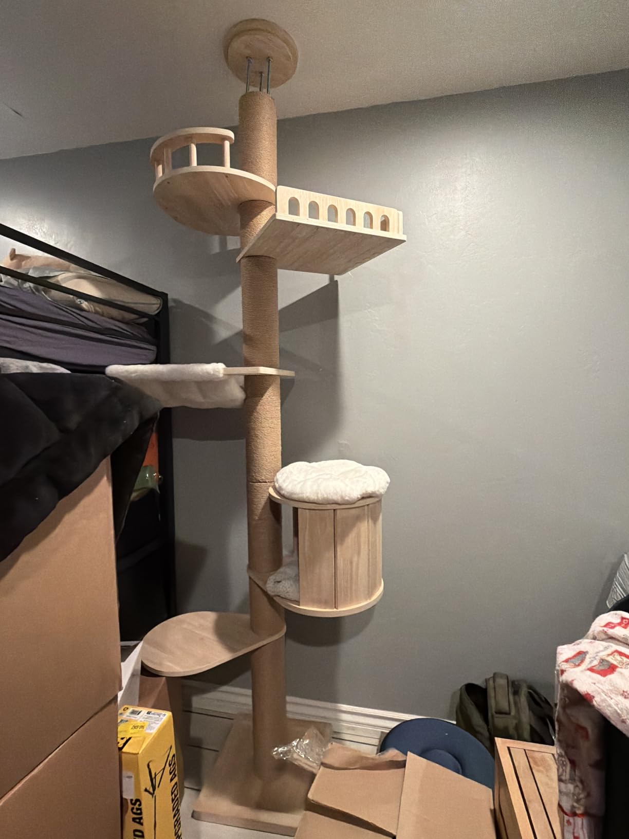 Tall Floor to Ceiling Cat Tree for Large Cats, Cat Tower with Scratching Post, Adjustable Height(82-122 in), Large Condo Cave Bed and Hammock for Indoor Cats, Cat Climbing Pole, Wood customer photo 1