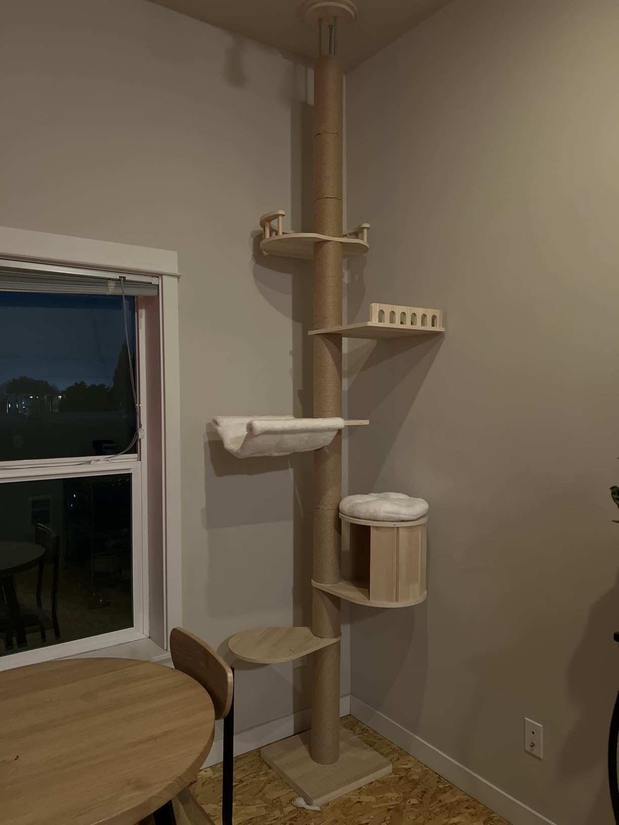 Tall Floor to Ceiling Cat Tree for Large Cats, Cat Tower with Scratching Post, Adjustable Height(82-122 in), Large Condo Cave Bed and Hammock for Indoor Cats, Cat Climbing Pole, Wood customer photo 2