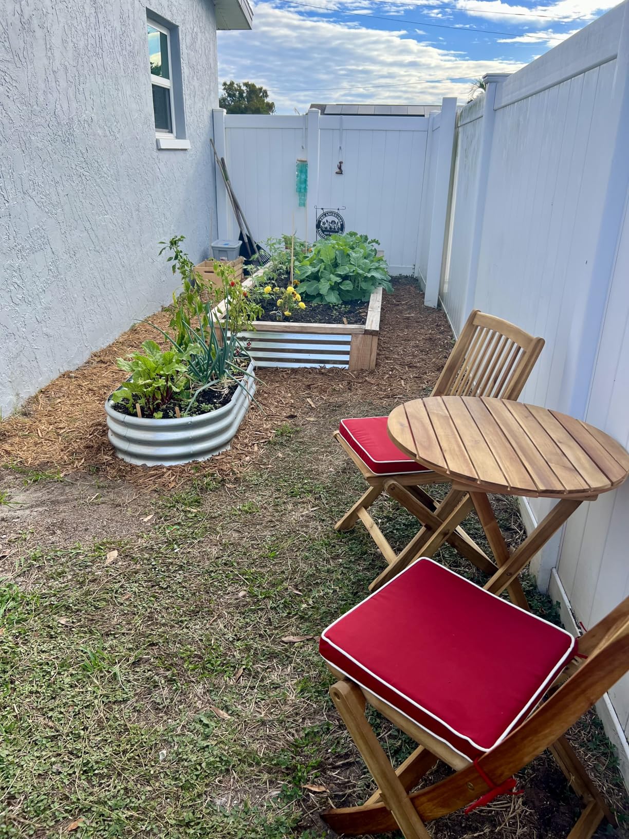 Tangkula 3 Pieces Acacia Wood Patio Folding Bistro Set, Outdoor Table and Chairs Set with Soft Cushions, Patio Furniture Set for Porch, Balcony, Garden, Deck and Backyard customer photo 2