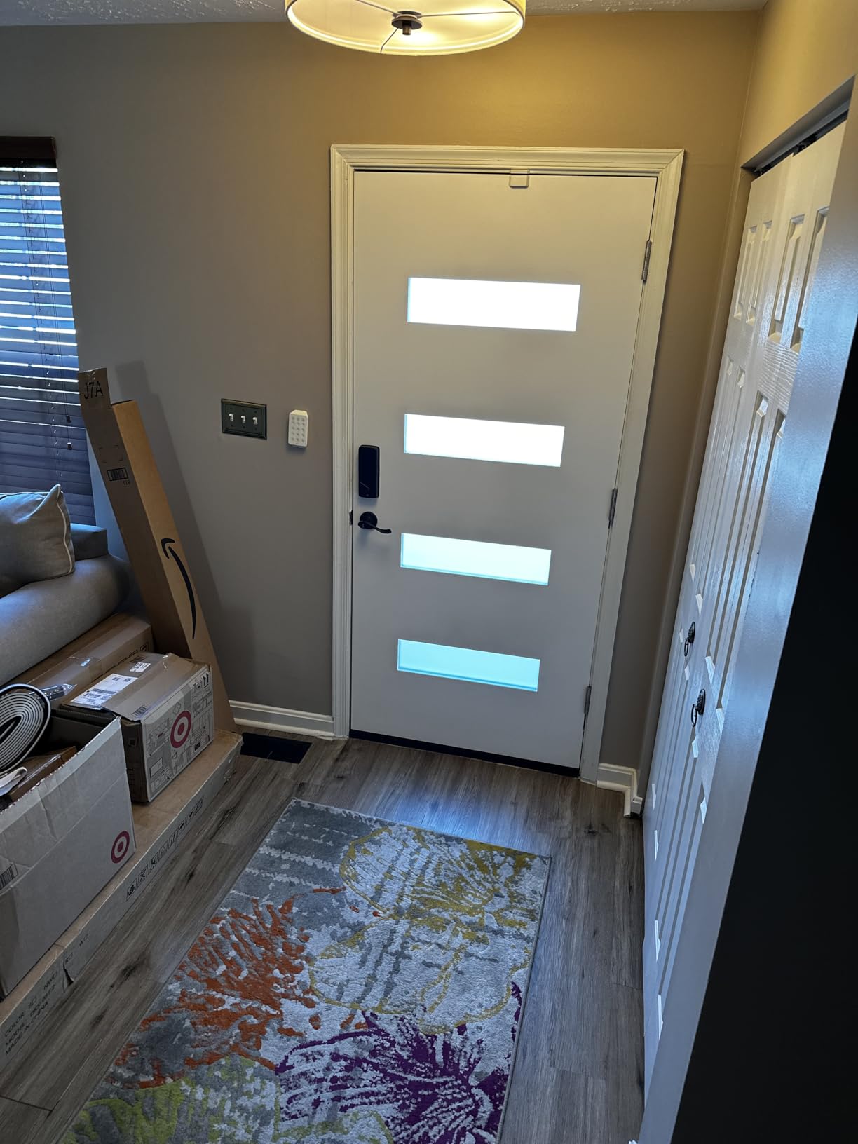 Fiberglass Entry Door 36x80'', French Exterior Door Right Hand Inswing Black Finished Frosted Glass Knock-Down Door, Vinyl Frame and Brickmould Included customer photo 1