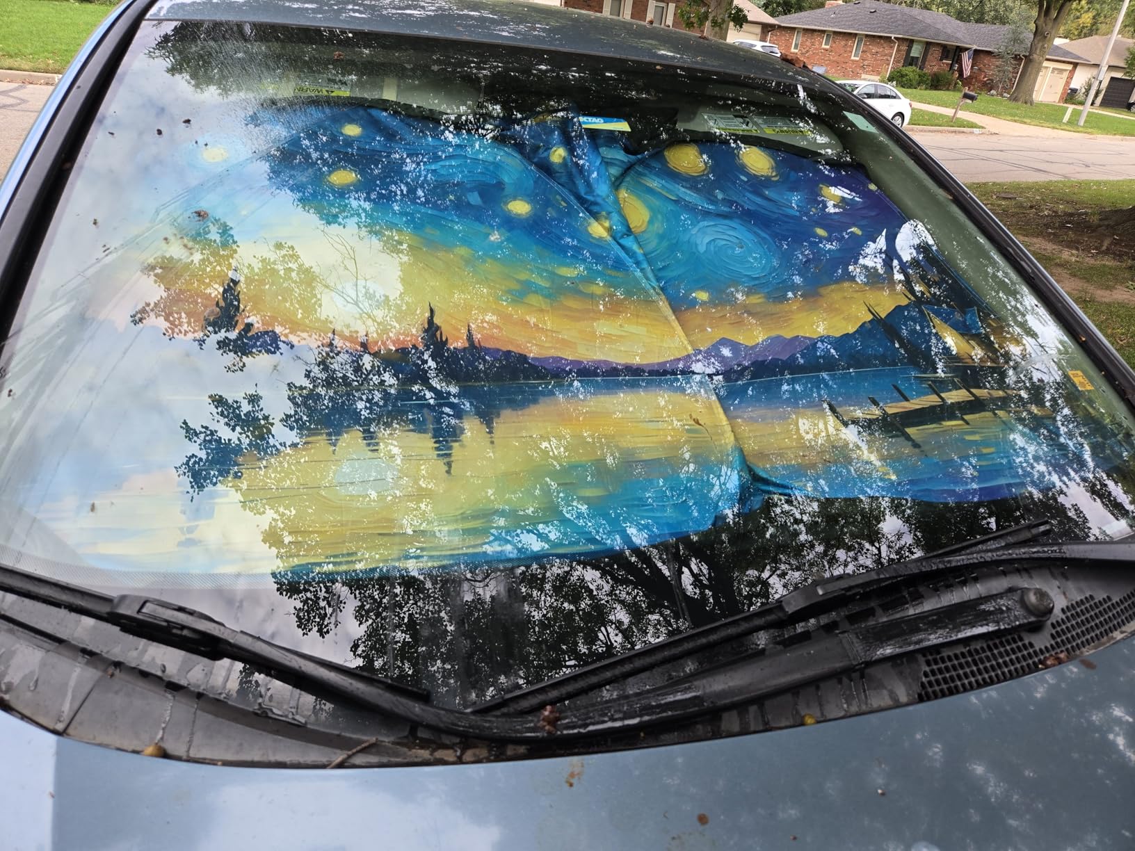 Iridescent Sun Shade for Car Windshield, Foldable Universal Car Windshield Upgrade Sunshade Enhanced UV Rays Reflective Sun Visor Shade Keeps Vehicle Cool customer photo 1