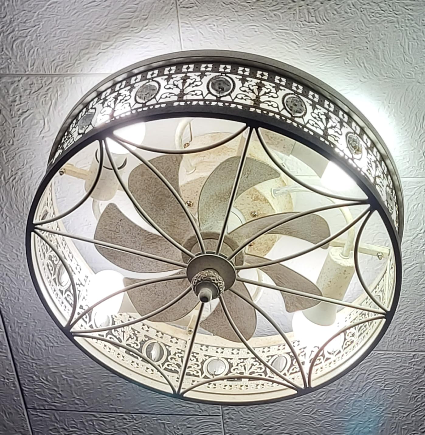Caged Ceiling Fans with Lights,Vintage Victorian Rustic Crystal Fandelier,Low Profile Flush Mount,Small Enclosed Bladeless Ceiling Fan with Light for Bedroom,Kitchen,Living Room,Dining Room customer photo 1