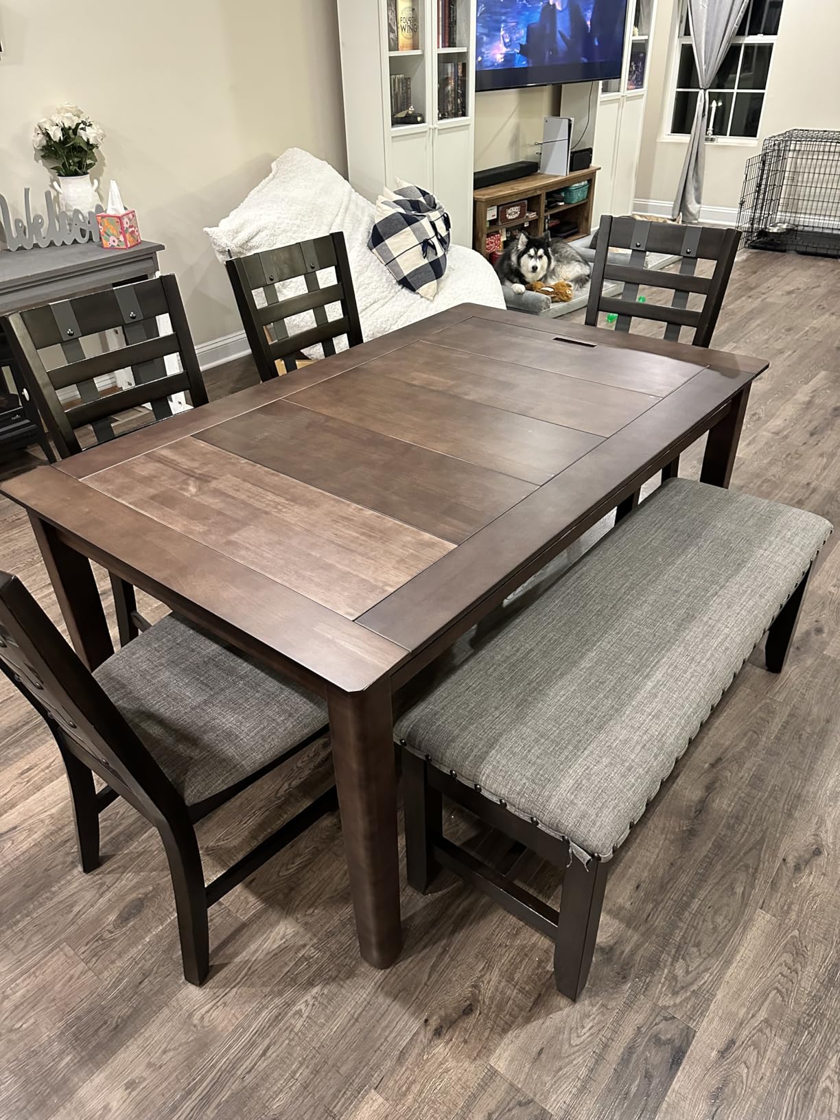 Solid Wood Board Game Table for 4-6 Players, Dining/Gaming Table with 54x31 Big Gaming Space and Removable Top, Includes Game Mat, 6 Cup Holders & Hobby Tray, Warm Walnut customer photo 2