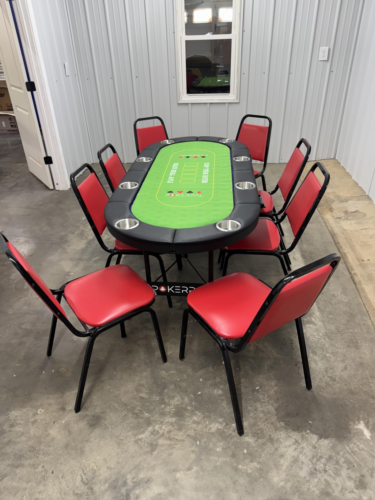 8 Player Poker Table with 2 Interchangeable Game mats, Texasholdem Poker and Blackjack, Collapsible Casino Table with Padded Rails and XXL Cup Holders for Wine and Whiskey Glasses, (71 in) customer photo 1