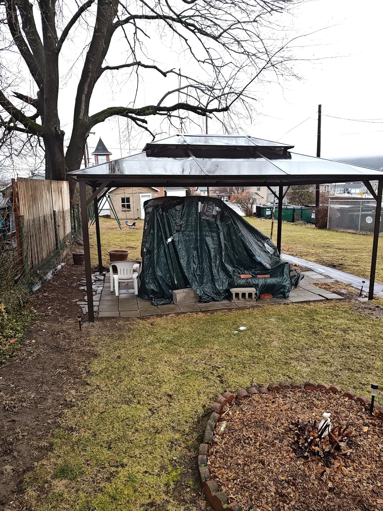 Aoxun 12'x10' Hardtop Gazebo, Aluminum Frame Permanent Pavilion with Curtains and Netting, Outdoor Polycarbonate Double Roof Canopy, Designed for Garden, Lawns, Patio, Brown customer photo 1