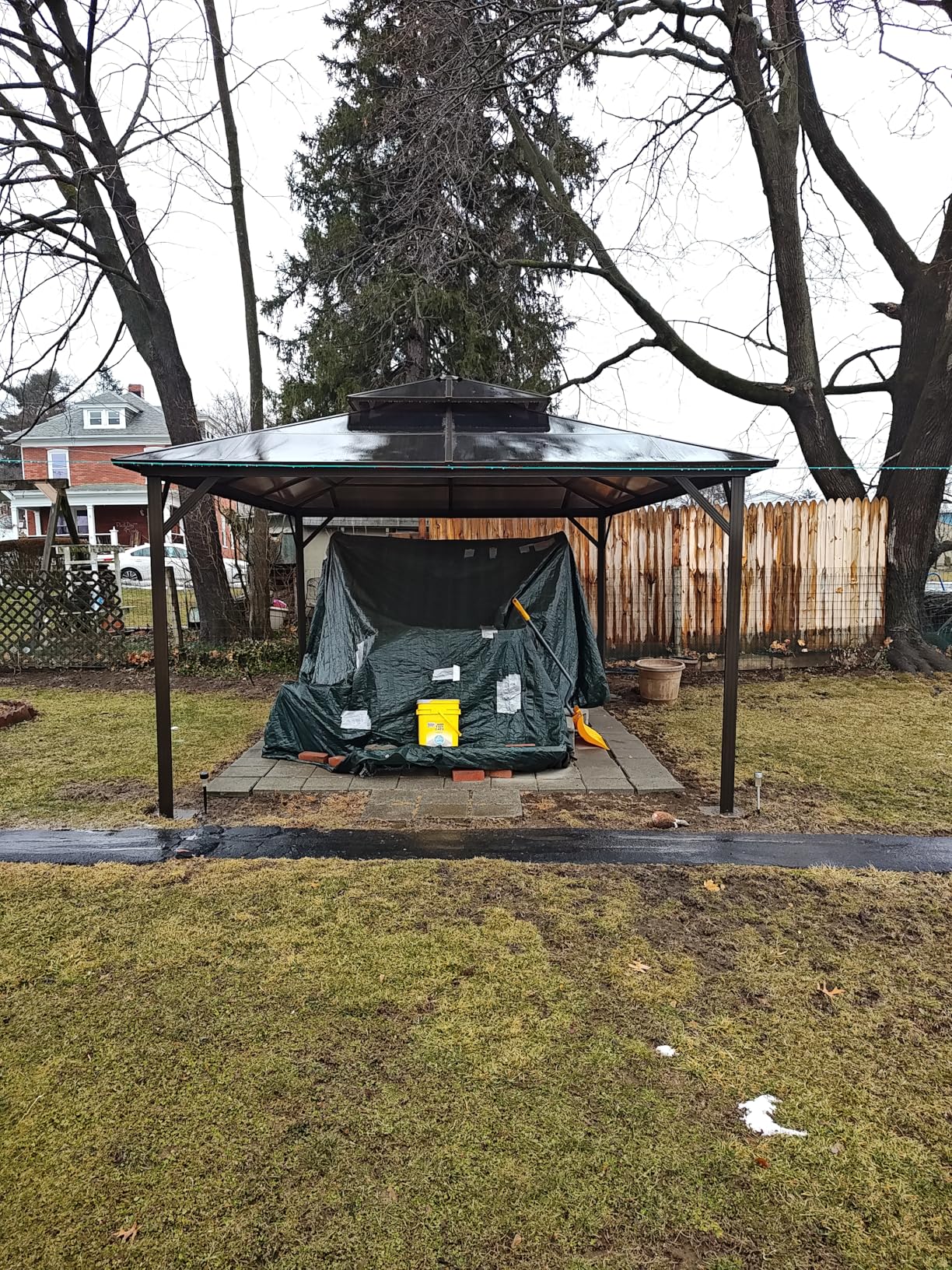 Aoxun 12'x10' Hardtop Gazebo, Aluminum Frame Permanent Pavilion with Curtains and Netting, Outdoor Polycarbonate Double Roof Canopy, Designed for Garden, Lawns, Patio, Brown customer photo 2