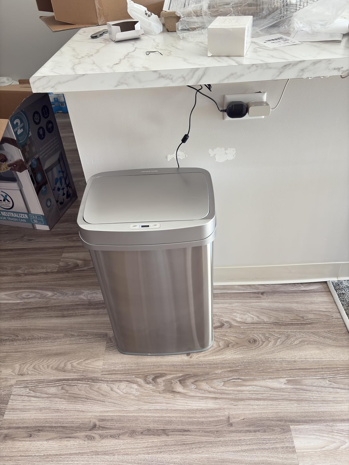 Ninestars 13 Gallon Odor Neutralizing Smart Trash Can, UV + Ozone Dual Purification, Odor Control Motion Sensor Garbage Bin, Universal Power Adapter, ONT-50-81SL Stainless Steel, Silver, Nova Series customer photo 2