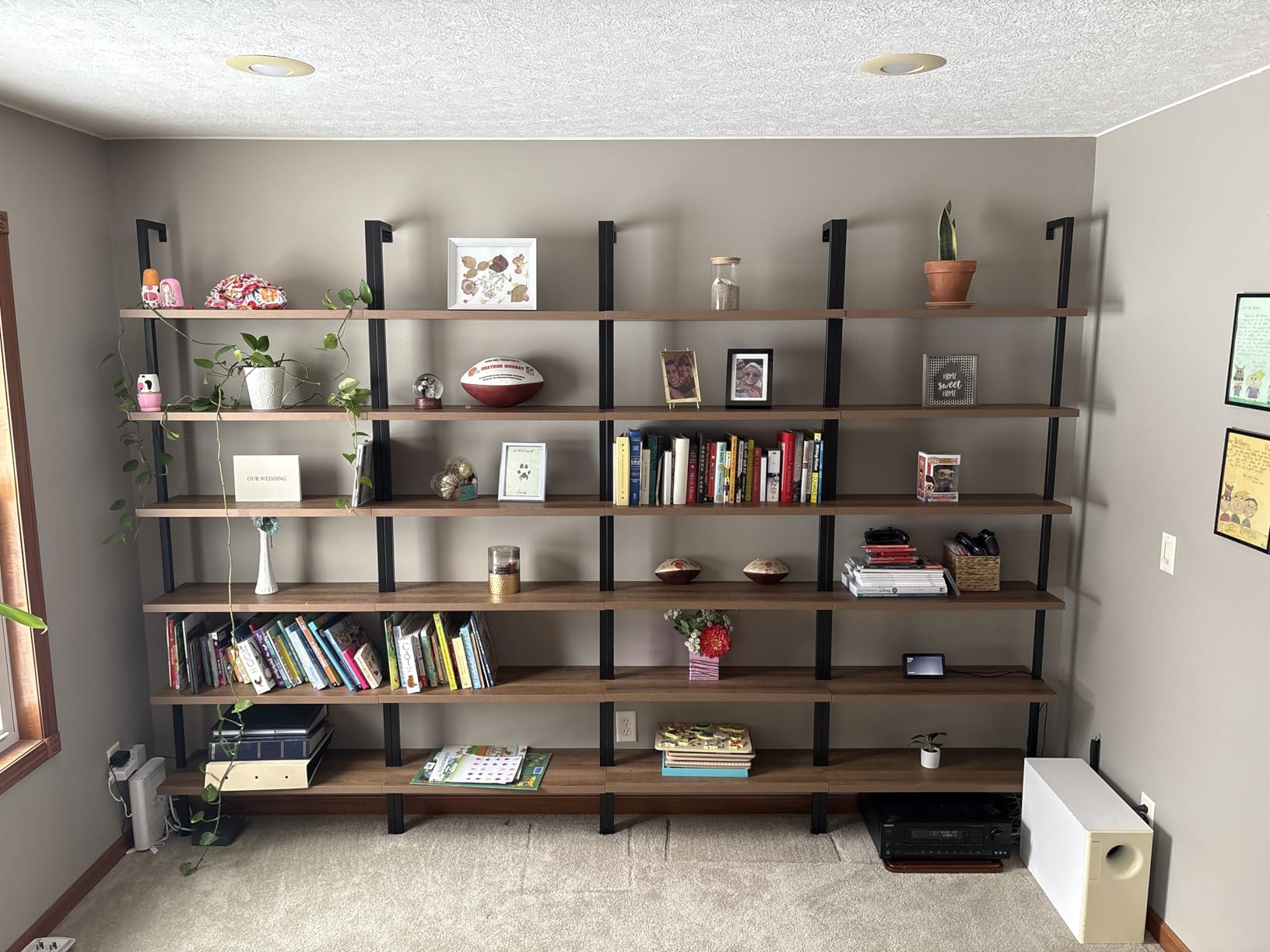 Nathan James Theo 6-Shelf Tall Bookcase, Wall Mount Bookshelf with Reclaimed Oak Wood and Industrial Metal Frame, Reclaimed Oak/Matte Black, Set of 3 customer photo 1