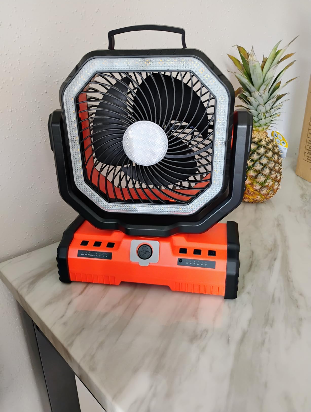 Battery Operated Fan Portable Battery Powered Outdoor Camping Tent Fan with LED Lantern Light 20000mAh Rechargeable, Oscillating, 360° Rotating Hanging Hook, Cordless USB Desk Fan(Black) customer photo 1