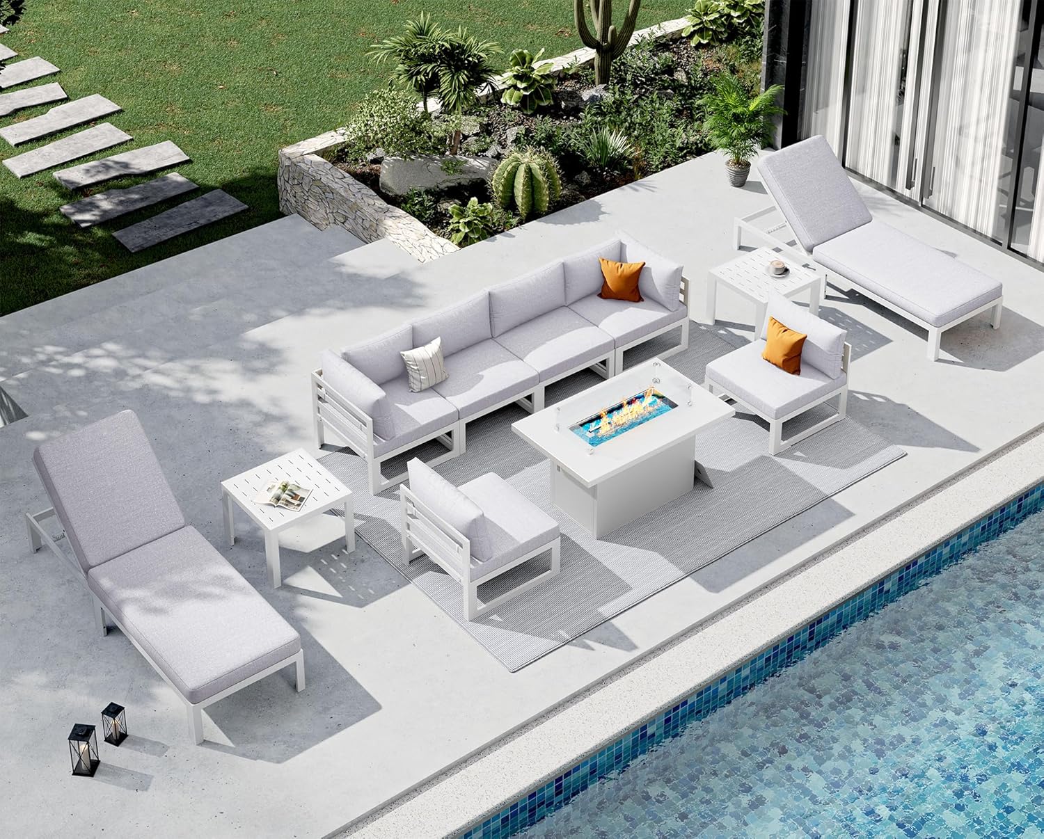 HILLGA Luxury Patio Furniture Set with 6-inch Thick Cushion, Outdoor Couch and High Back Swivel Rocker Patio Chairs, 7PCS Wicker Conversation Set for Deck Yard and Poolside, Beige (V2) customer photo 2