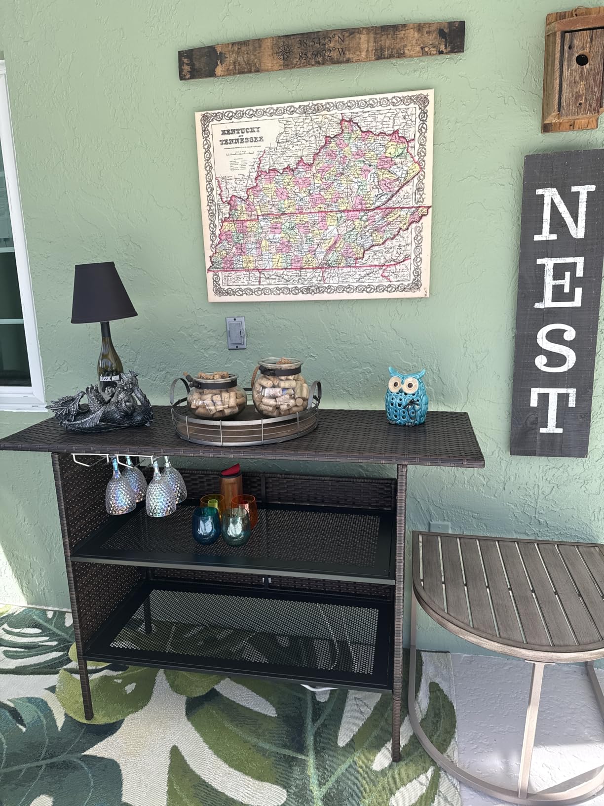 VINGLI Wicker Outdoor Bar Cart with Storage and Wheels, Outdoor Bar Table Serving Cart Rattan Bar Cart with Glass Top and Shelf for Pool, Party, Backyard, Porch (Black) customer photo 1