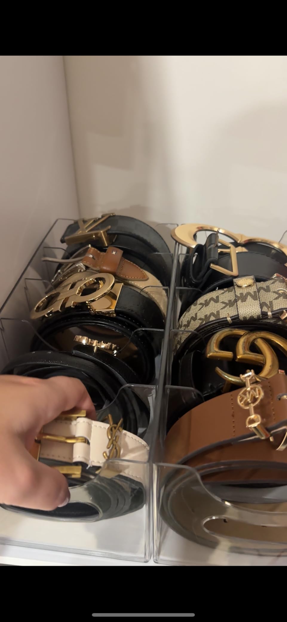 Belt Organizer - 2 Pack Clear Stackable Belt holder For Closet Drawer Storage - 5 Compartments with Removable Dividers, Multi-Purpose Display Bins With Inserts For Ties,Socks,underwear (2) customer photo 1