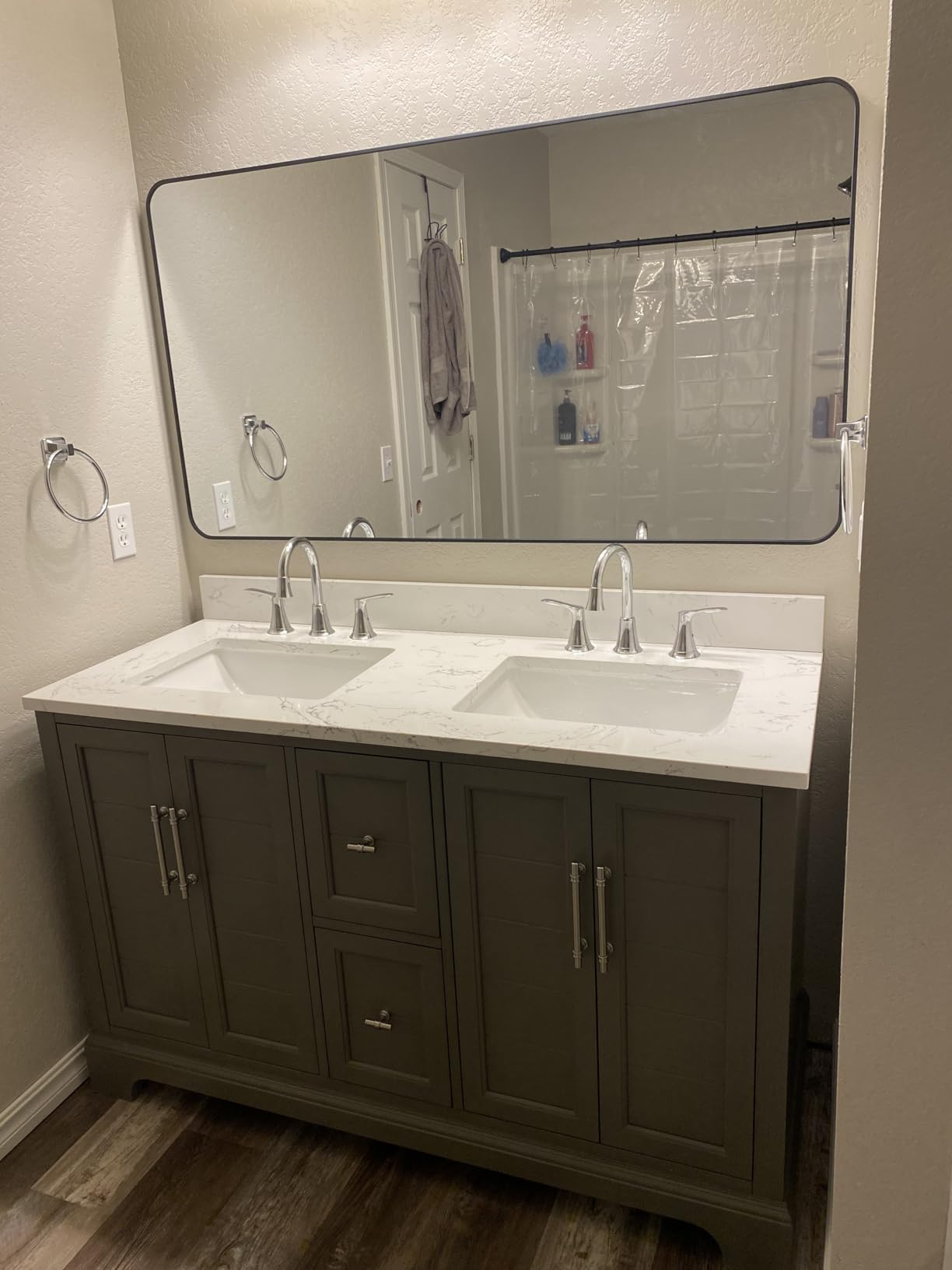 HOMEBEYOND 72 Inch Bathroom Vanity with Double Sink & Ceramic Top, Vanity Cabinet with Center Countertop Basin, Soft-Closing Doors, Backsplash, Vintage Spruce Blue customer photo 1