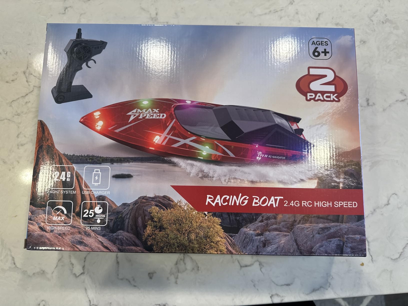 Remote Control Boat for Kids, 2Pack RC Boats with LED Lights for Pools Lakes River & Bathtub, 2.4Ghz Control, Whole Body Waterproof, 2 Rechargeable Batteries Summer Water Toys customer photo 1