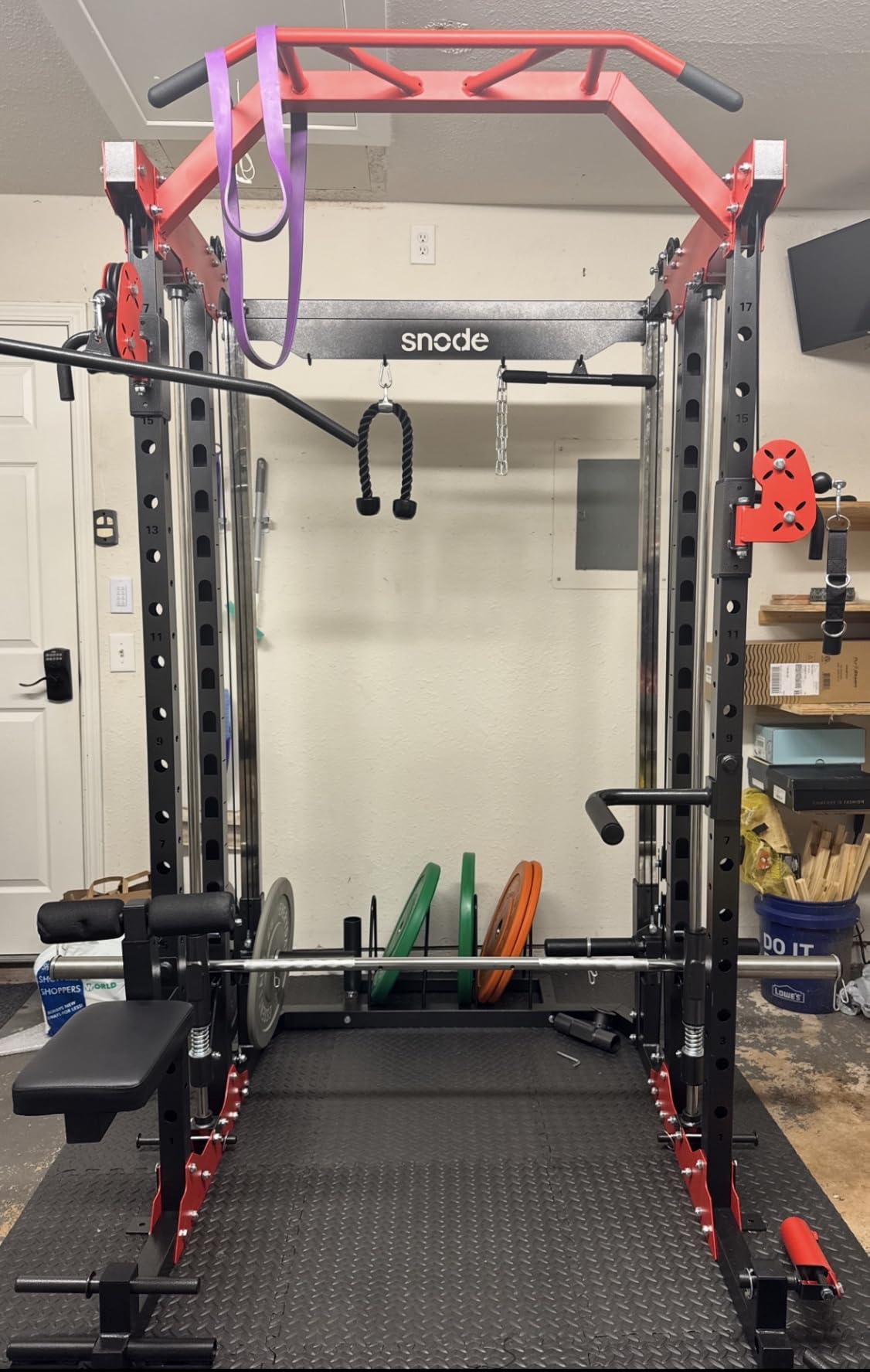 SNODE ALL10 Smith Machine for Home Gym, Power Rack with Cable Crossover, Squat Rack with Leg Press and Advanced LAT Pull-Down Seat, 2000LB Weight Capacity customer photo 1