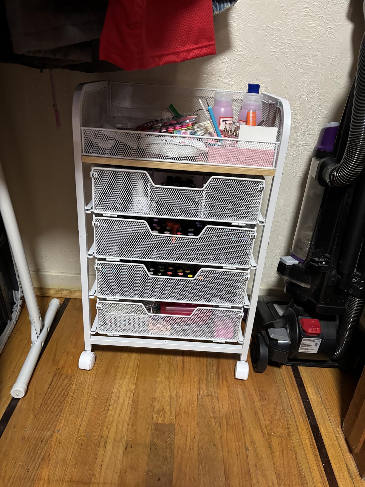 Makeup Cart Organizer with 4 Drawers, Large Floor Skincare Organizers, Vanity Storage Organizer Cosmetics Display Cases for Skin Care Perfume Nail Polish, White customer photo 2