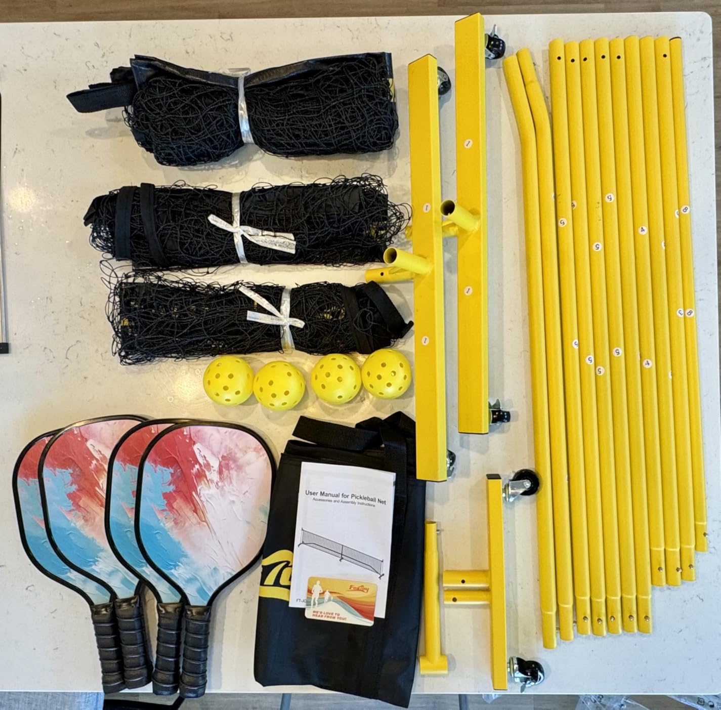 Pickleball Set Net with 4 Paddles, 6FT/11FT/22FT Portable 3-in-1 Pickle Ball Net with Carry Bag, Pickleballs, Designed for All Weather Conditions customer photo 1