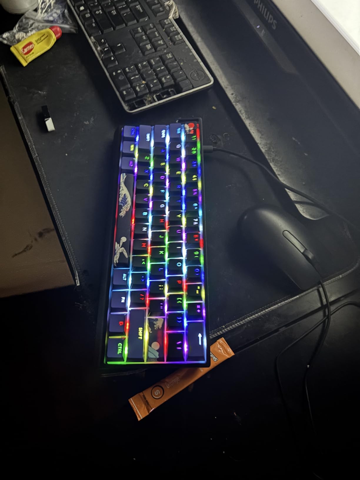 HITIME x XVX 60% Percent Keyboard with Strap, H61 Wired Aluminum Gaming Keyboard, Hot Swappable, Kanagawa Anime PBT Keycaps, RGB Backlit, Cherry Profile, Sound Absorbing Pads, Creamy Linear Switch customer photo 1