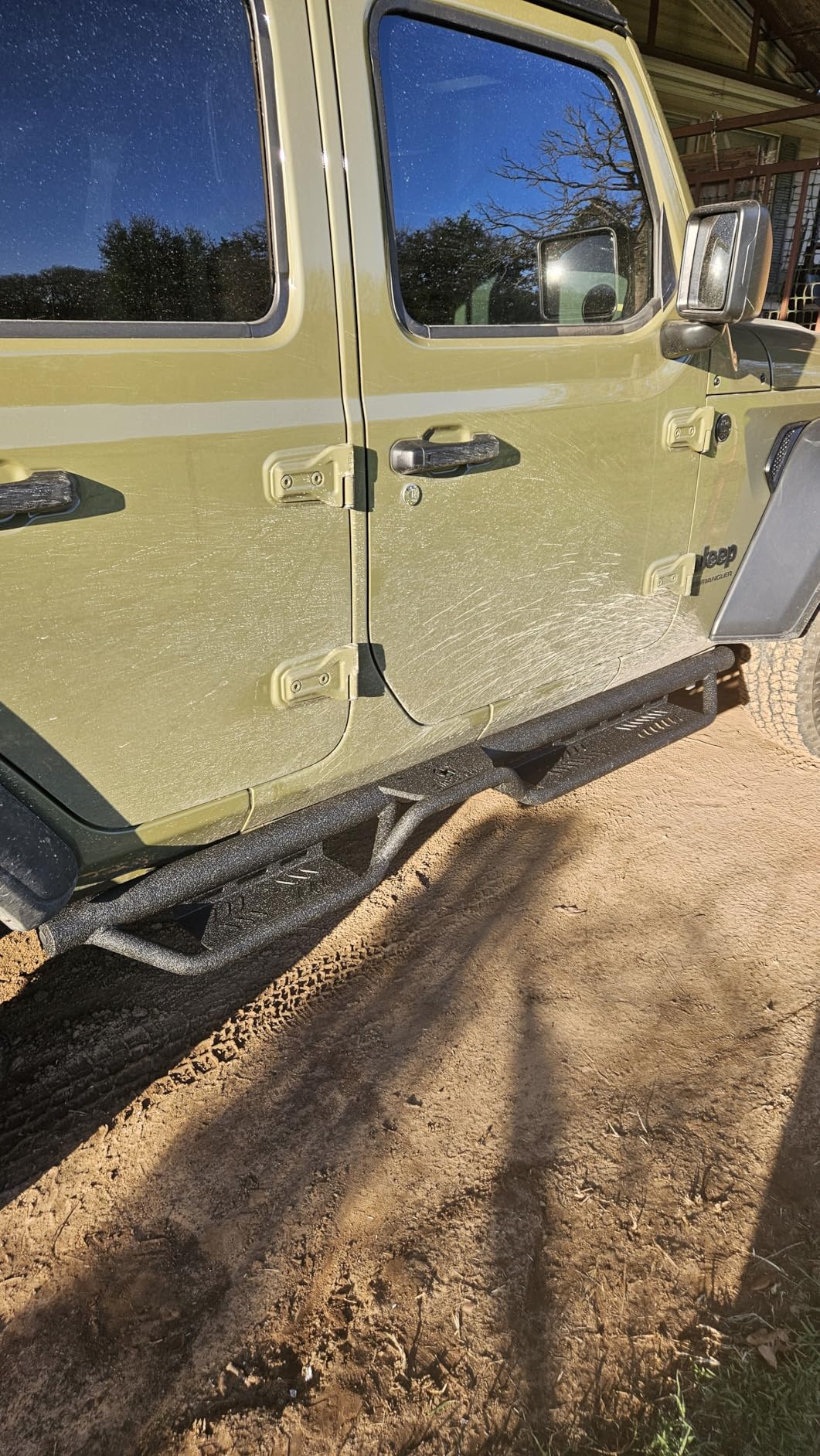 Running Boards Compatible with 2007-2018 Jeep Wrangler JK JKU Unlimited 4 Doors, Two Stairs Design Side Steps Heavy-Duty Steel Nerf Bars Bolt-on Step Plates Rock Sliders Rail, Black customer photo 2