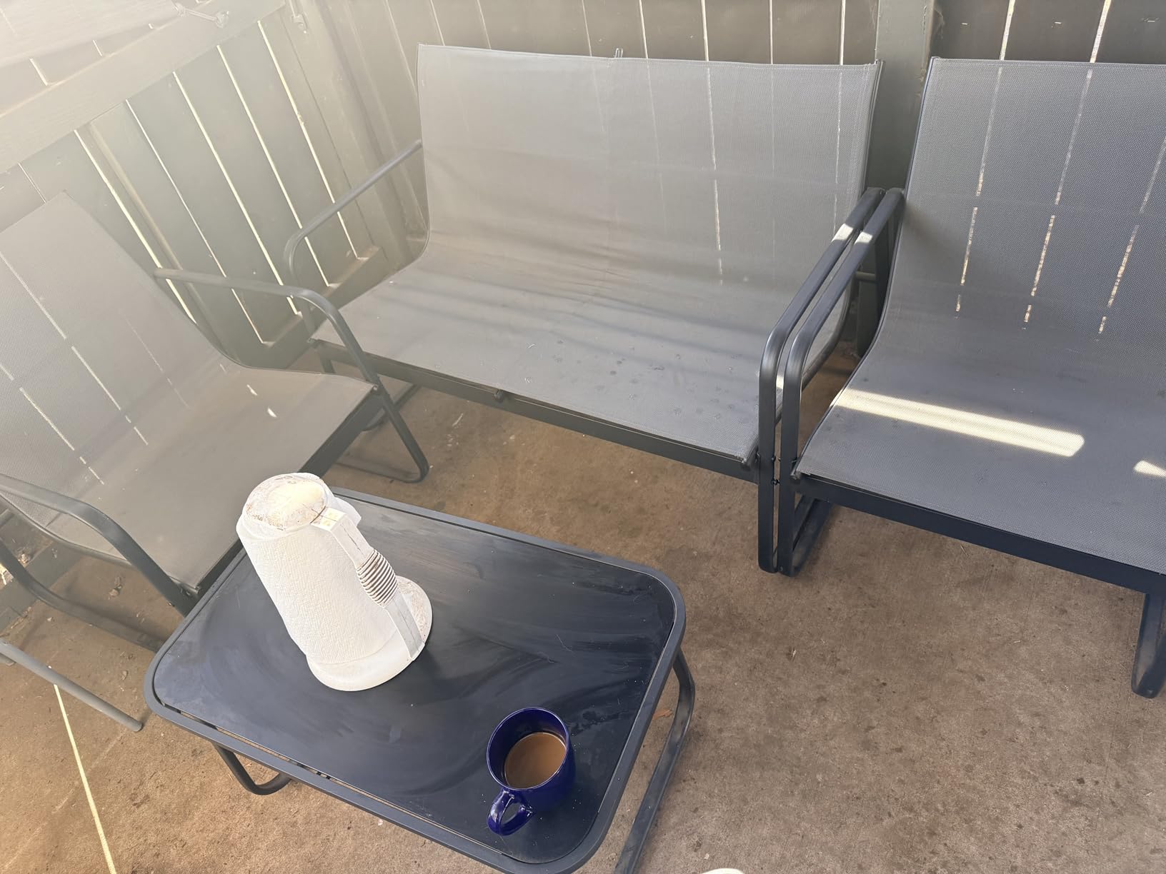 Gizoon 4 Piece Patio Furniture Set, Outdoor Conversation Set, with Glass Coffee Table, Loveseat, 2 Single Chairs, All Weather Textile Fabric, for Backyard, Balcony, Lawn, Garden, Poolside, Grey customer photo 1