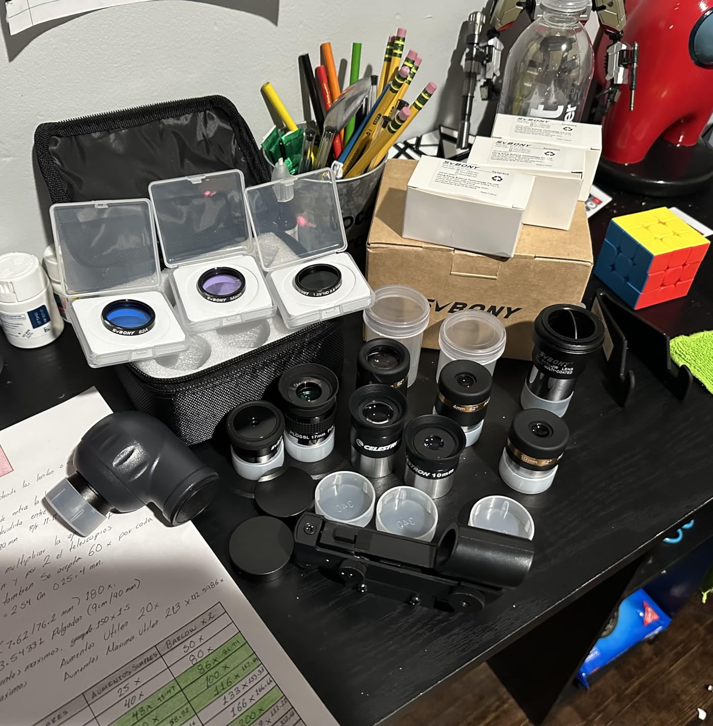 SVBONY SV233 12 Piece Telescope Accessory Kit 3.2mm Ultra-Wide Angle Planetary Eyepiece, SPL25/32mm Eyepieces 7-21mm Zoom Eyepiece, 2X Barlow Lens, LRGB Filters Moon Filter Variable Polarizer Filter customer photo 1