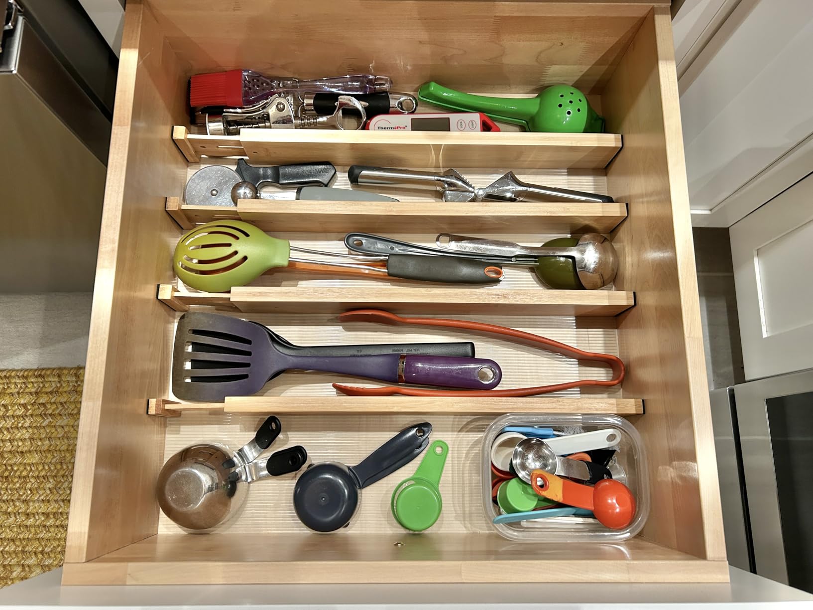 Lzerking Kitchen Drawer Dividers 4 Pack, Adjustable Bamboo Drawer Organizer, 17-22