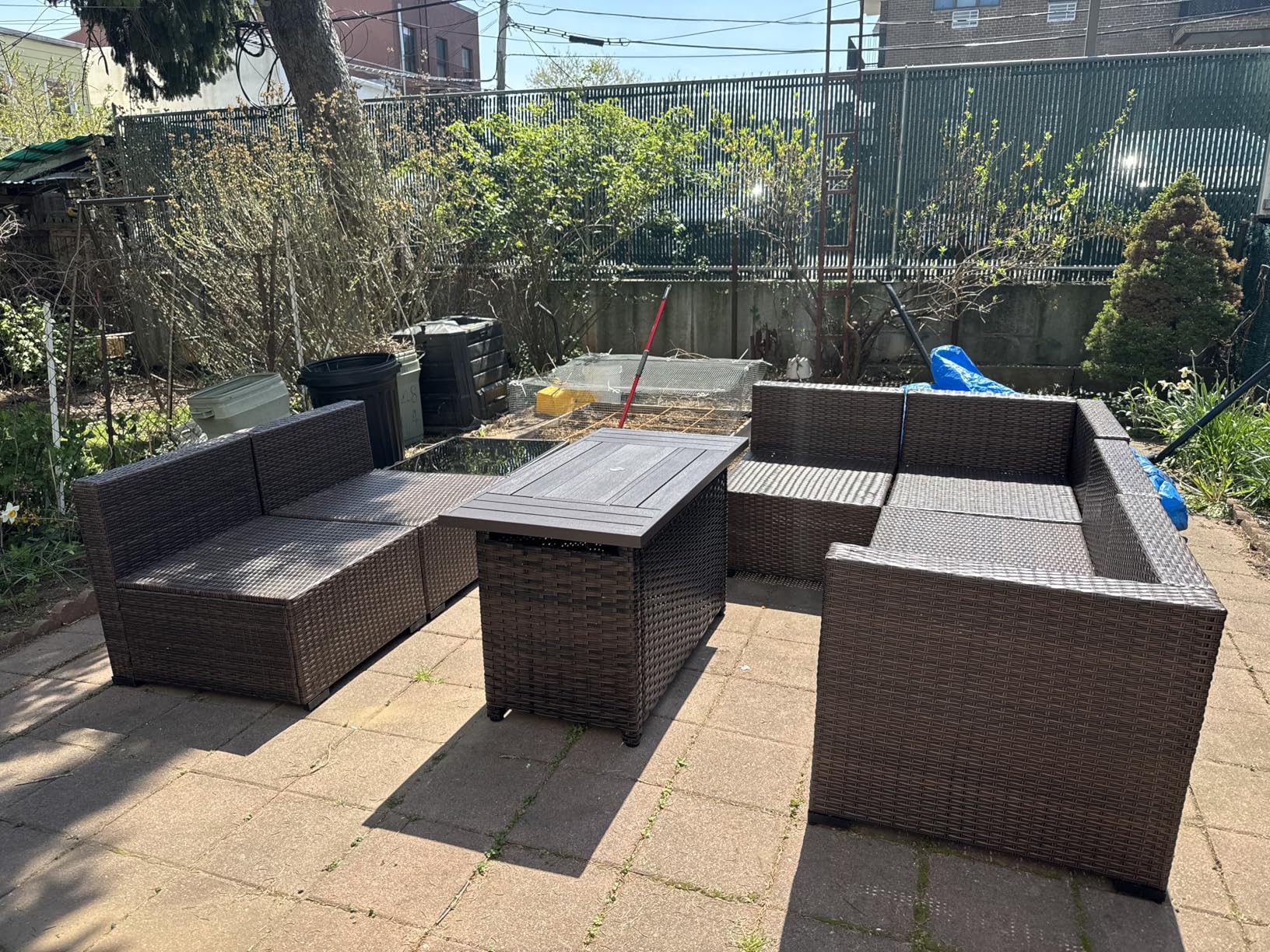 Aoxun 8 Piece Patio Furniture Set with 44 inch Fire Pit Table Wicker Rattan Outdoor Sectional Sofa Set with Coffee Table and Thickened Cushions, Beige (Waterproof Cover Included) customer photo 1