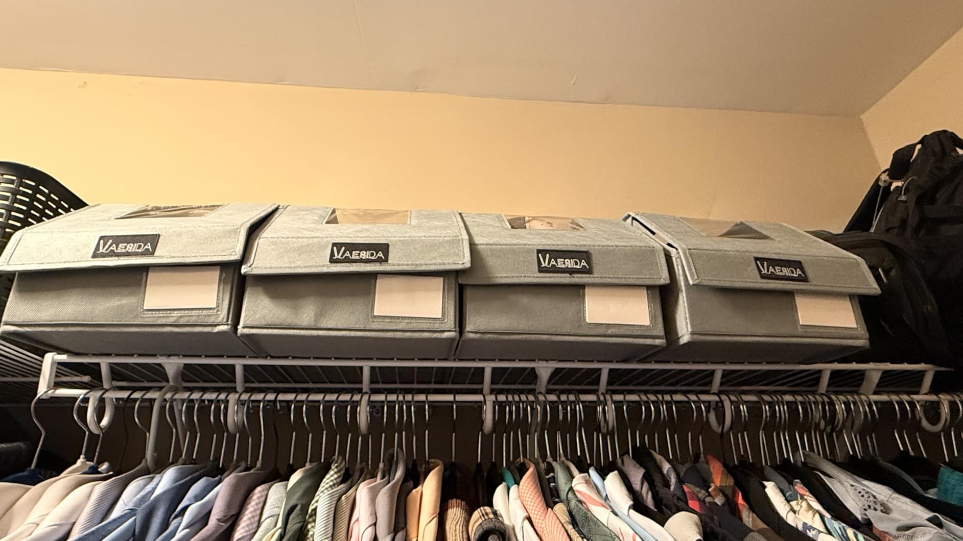 VAESIDA Hat Organizer for Baseball Caps, 4 Pack Hat Storage Box, Holds up to 56 Caps, Baseball Cap Organizer for Closet/Shelf, Hats Box Holder | Stackable, Foldable, Easy-Access, Clear Lid, Grey customer photo 1