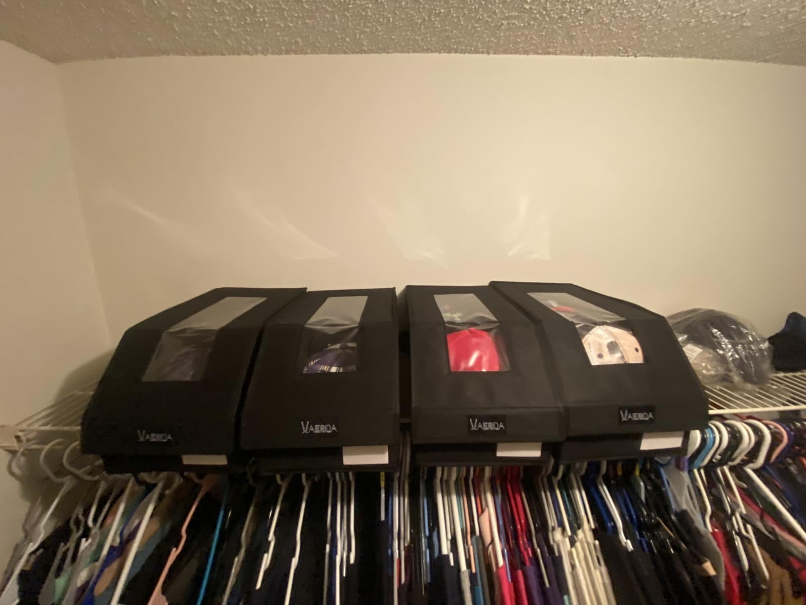 VAESIDA Hat Organizer for Baseball Caps, 4 Pack Hat Storage Box, Holds up to 56 Caps, Baseball Cap Organizer for Closet/Shelf, Hats Box Holder | Stackable, Foldable, Easy-Access, Clear Lid, Grey customer photo 2