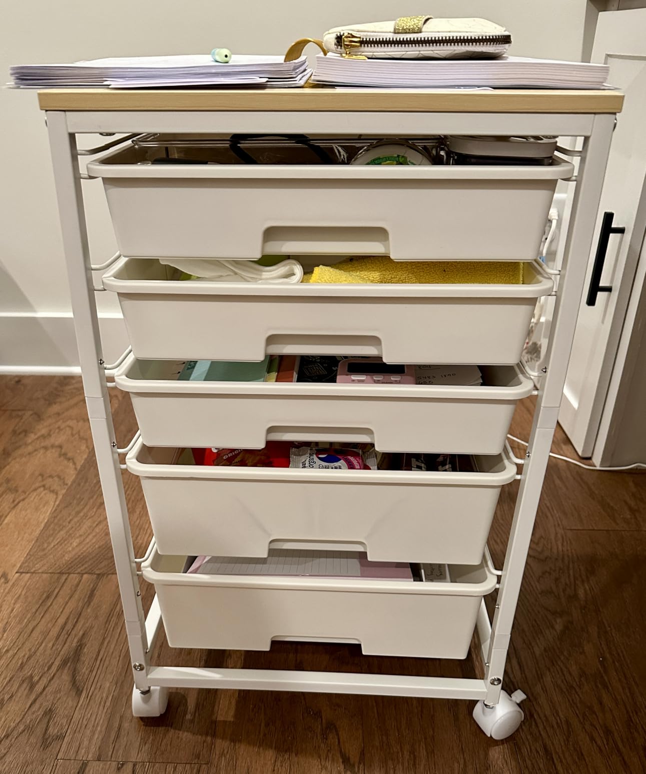 Craft cart, Rolling Cart with Drawers, Storage Cart with 5 Drawers and Wooden Tabletop for Under Desk Organizers and Storage, Green customer photo 1