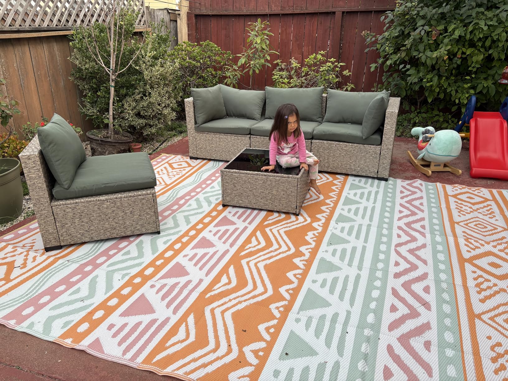 UDPATIO Outdoor Patio Furniture Set, 7-Piece PE Wicker Sectional Sofa with Tea Table, Outdoor Conversation Set for Patio, Garden, Backyard Green customer photo 1