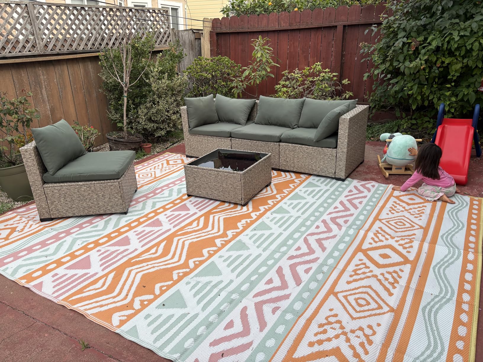 UDPATIO Outdoor Patio Furniture Set, 7-Piece PE Wicker Sectional Sofa with Tea Table, Outdoor Conversation Set for Patio, Garden, Backyard Green customer photo 2