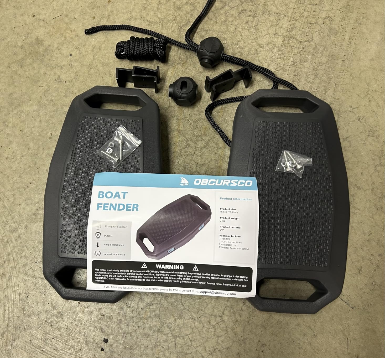 Obcursco Boat Fenders Bumpers for Docking - EVA Marine Grade Fenders with Mounting Hardware, Waterproof Portable Bumpers, Easy Install Fit for Pontoon Boat, Yachts customer photo 2