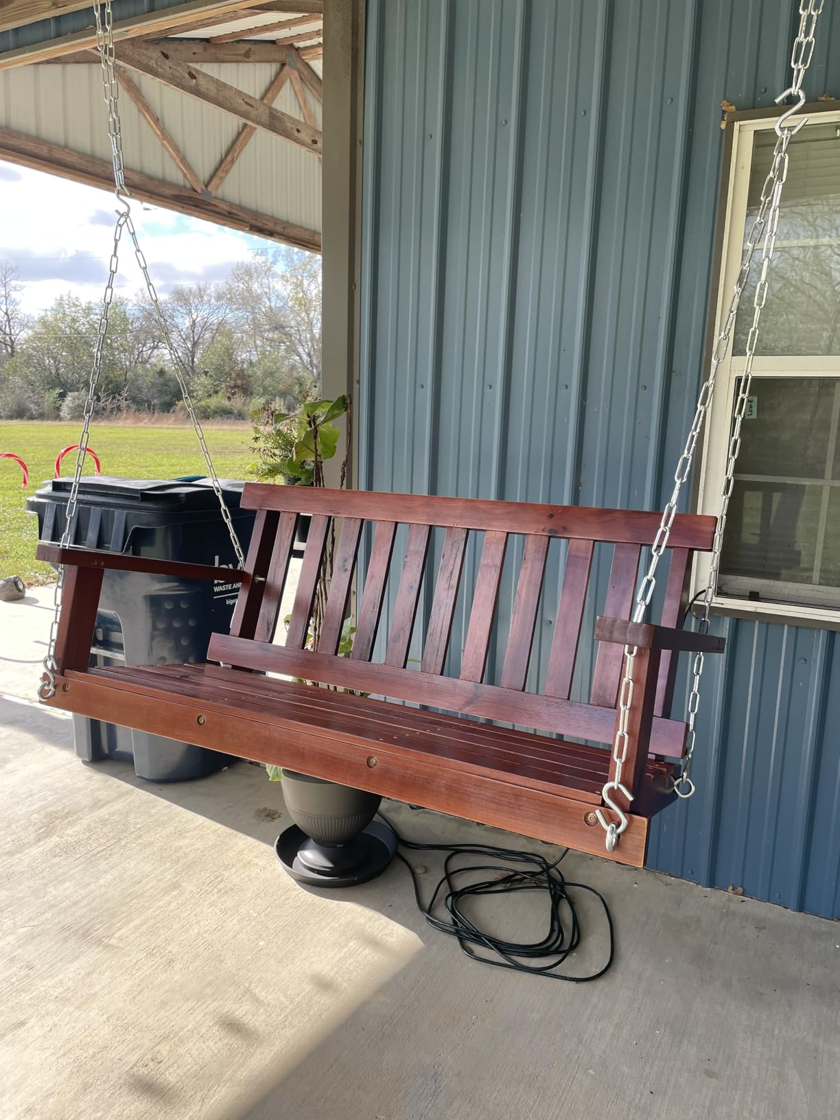 Outdoor Wooden Porch Swing 4Ft Patio Porch Swing Bench 800 LBS Load-Bearing Capacity Swing Chair Two-Person Seating with Adjustable Hanging Chains, Durable Swing Bench for Courtyard, Garden, Backyard customer photo 1