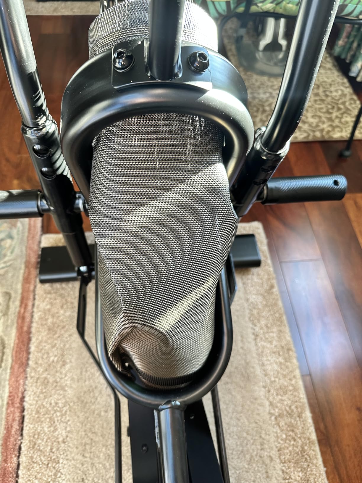 pooboo Exercise Bike, Stationary Bike for Home Gym, Air Resistance Bluetooth Fan Bike w/Dual Acction Handlebars & Dual-Layer Transmission System, Upright AirBike Indoor Cycling Bike for Cardio Workout customer photo 1