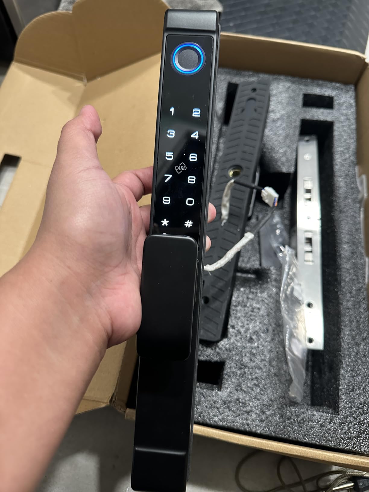 Sliding Glass Door Lock, Eseesmart Sliding Door Smart Lock with Fingerprint Code Keypad RFID Card Bluetooth App Key, Electronic Digital Biometric Keyless Entry Patio Door Lock with Handle customer photo 1