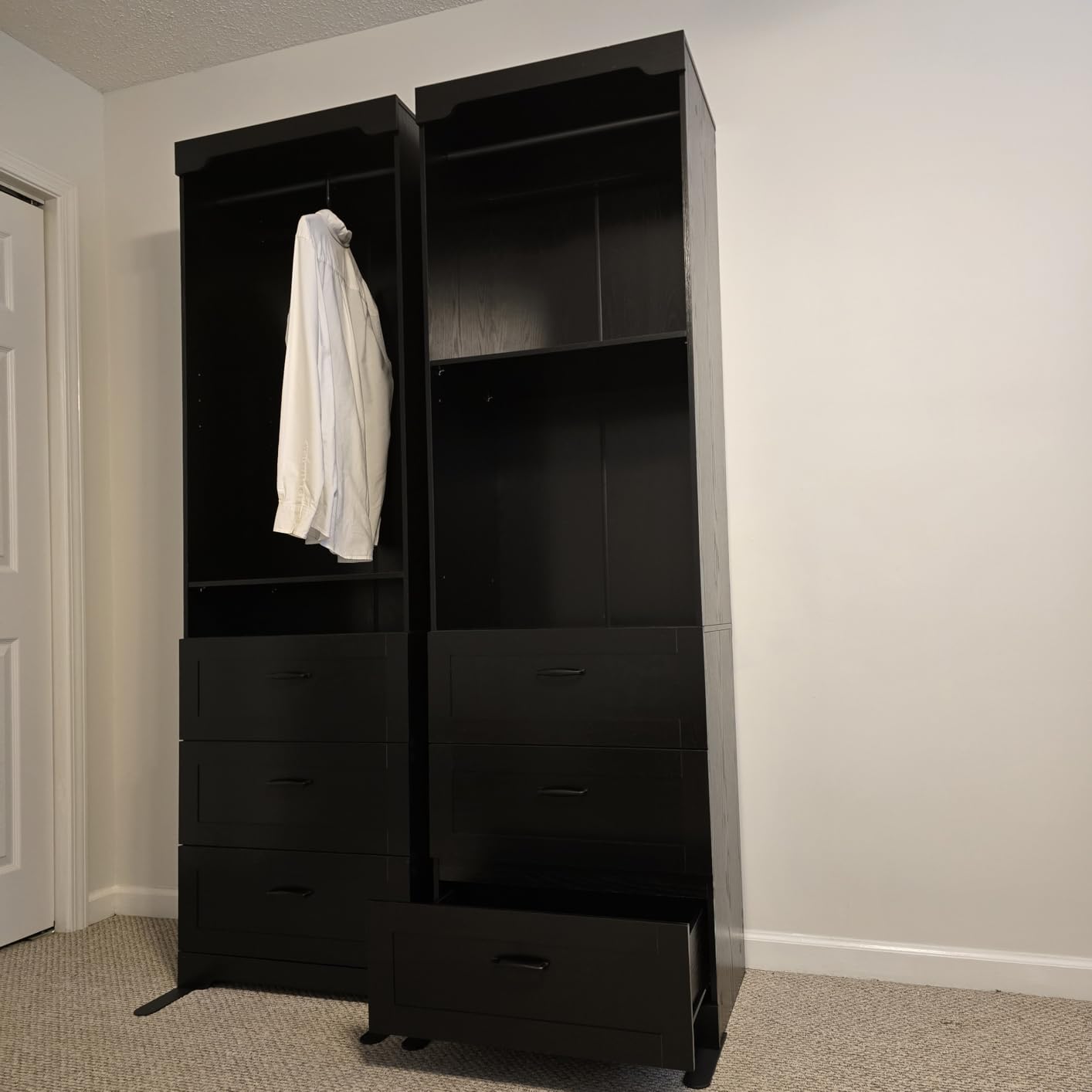 IRONCK Freestanding Closet System with 3 Wood Drawers, Modern Armoire Wardrobe with Adjustable Shelves & Hanging Rod, Walk-in Closet Systems Organizer for Small Closet, White customer photo 1