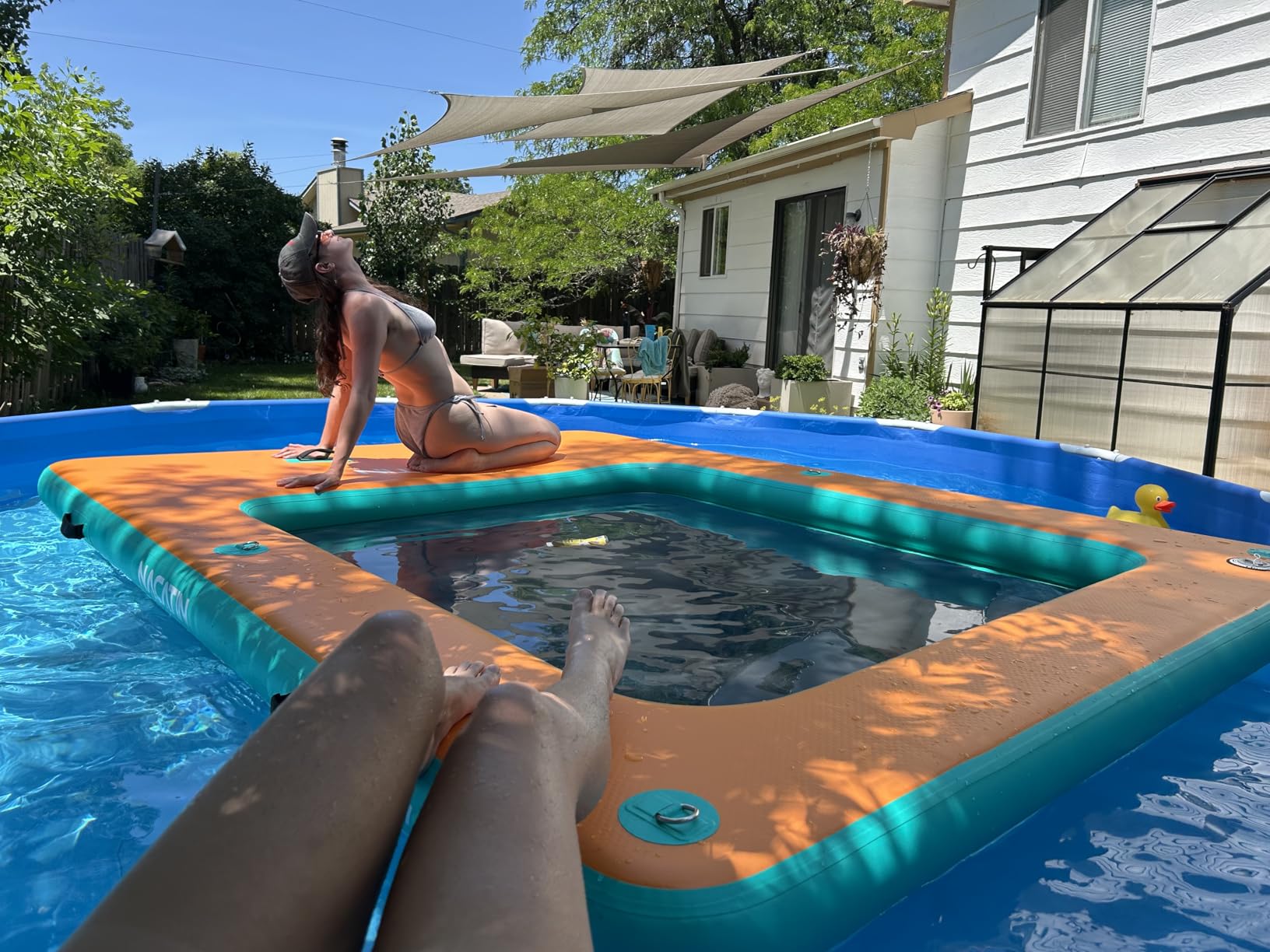 Inflatable Floating Dock, Portable Inflatable Island Platform, with Air Pump, Repair Kit & Carry Bag, Inflatable Dock Platform for Swimming, Lake, Pool, Beach (10FT x 7.2FT) customer photo 1