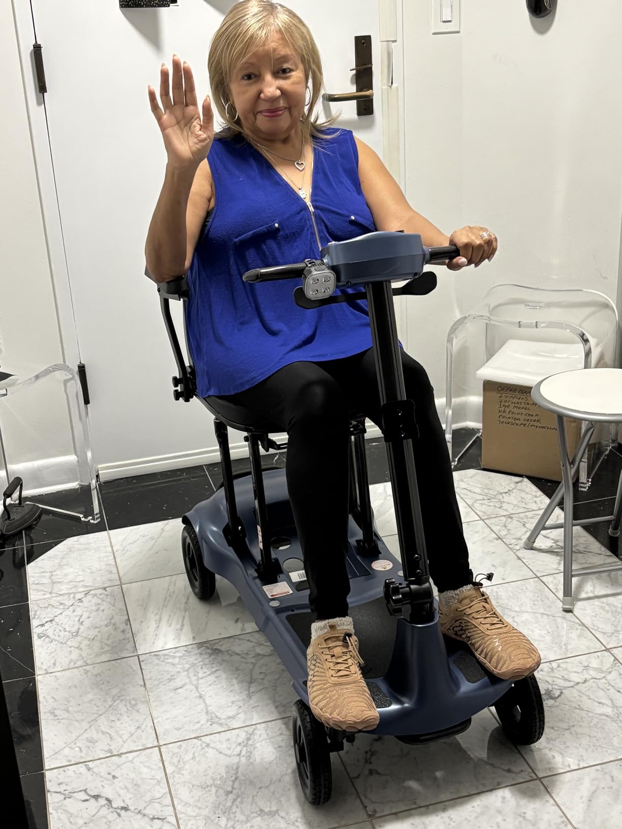 Mobility Scooters for Adults & Seniors - Ultra Lightweight 27.5 lbs Carbon Fiber Folding Electric Scooter - Airlines Approved All-Terrain Portable Scooter with Basket and Charger Included-Blue customer photo 1