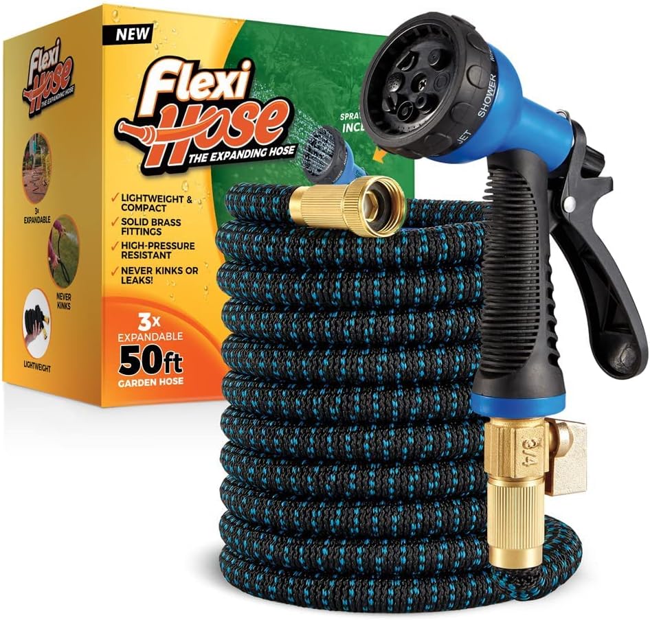 Flexi Hose Expandable Garden Hose with 8 Function Nozzle, 50FT - Lightweight Retractable Garden Hose, Water Hose - No-Kink Flexibility, 3/4 Inch Solid Brass Fittings and Double Latex Core customer photo 1