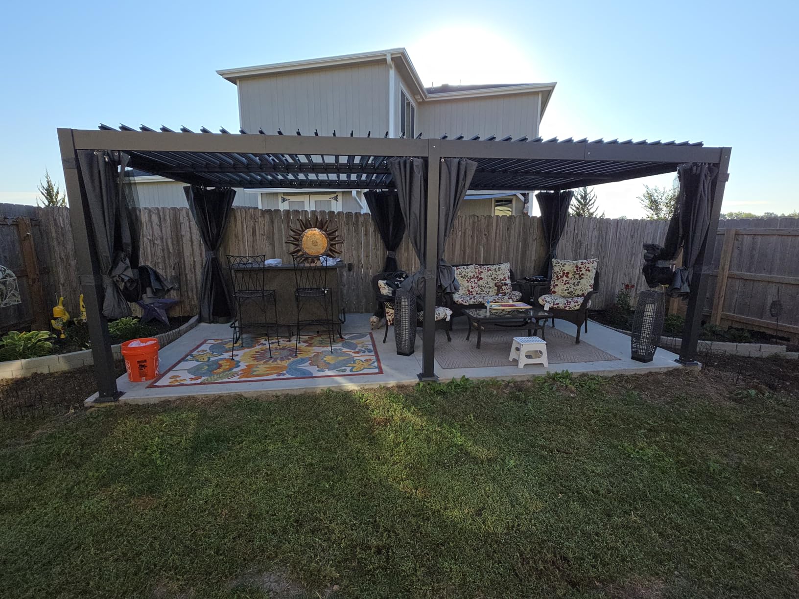 10x12 FT Louvered Pergola, Aluminum Outdoor Pergolas with Adjustable Roof, Hardtop Gazebo with Waterproof Curtains & Netting for Deck, Patio, and Backyard customer photo 1