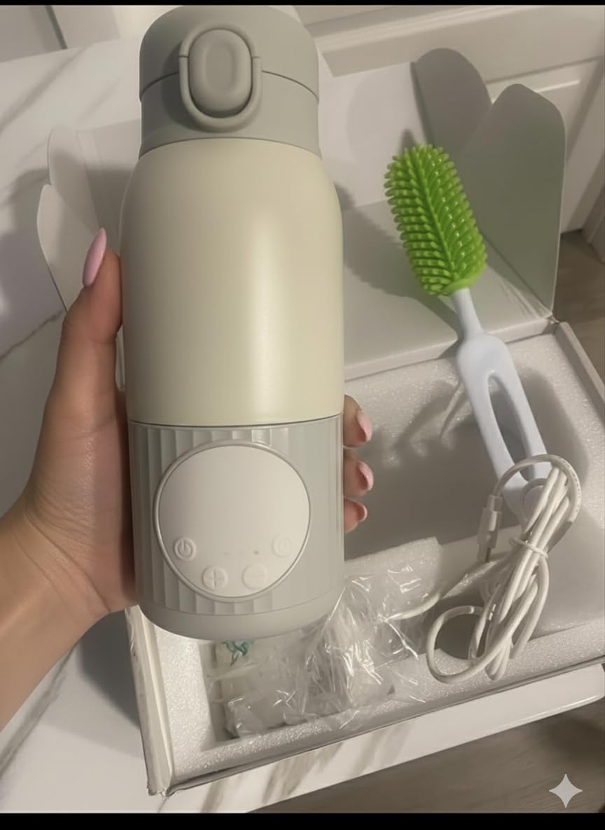 Portable Bottle Warmer for Breast Milk,Formula or Water 13oz Large Capacity,100W Power Fast Warming & Precise Temp Control Baby Milk Warmer for Travel customer photo 1