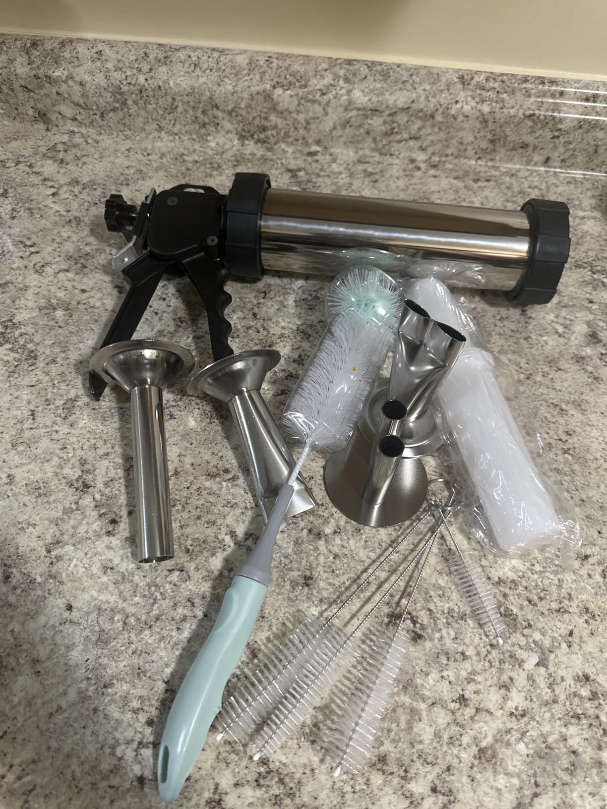 Professional Jerky Gun Kit - Stainless Steel Beef Meat Maker Machine with 5 Nozzles, 1 Meat Pusher, 5 Cleaning Brushes (2 Sets), Sausage Shooter Accessories & Bonus Pair of Gloves customer photo 1