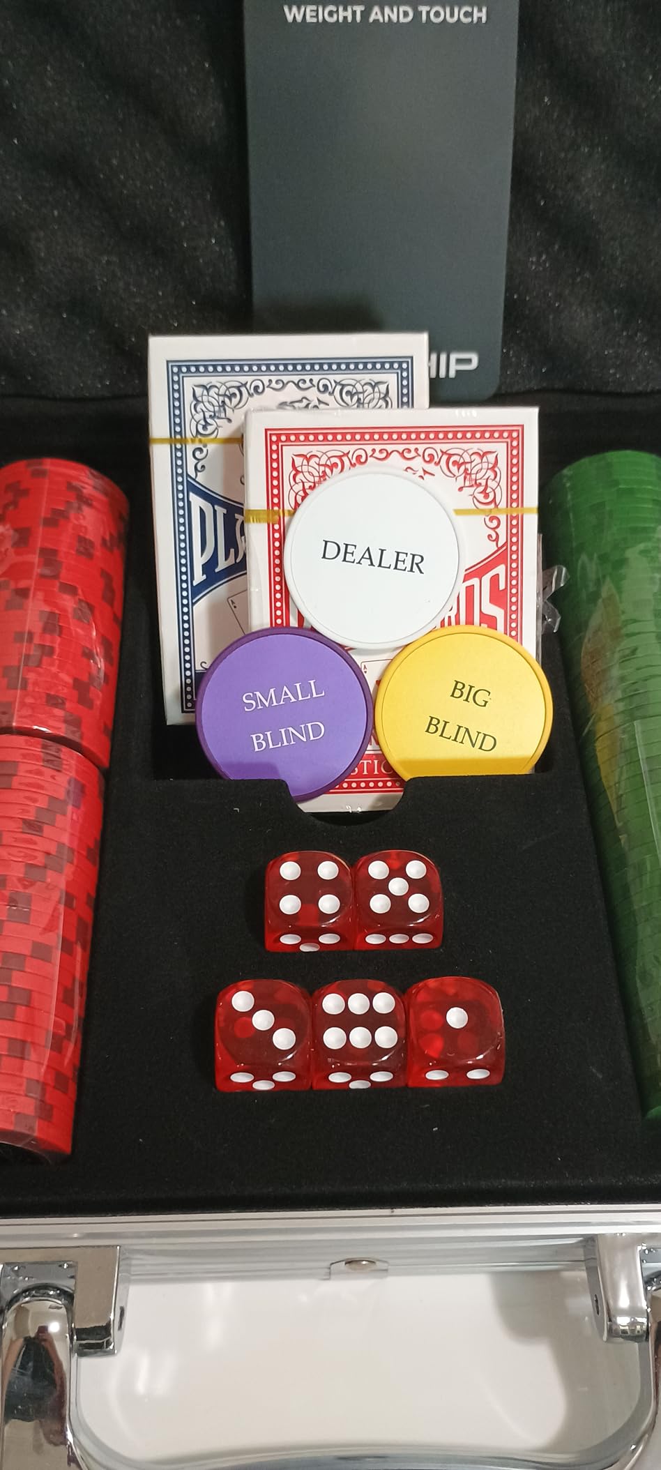 500 Piece Poker Chip Set Texas Holdem Blackjack 14g Heavy Clay Composite Numbered Chips with Aluminum Case 2 Decks Playing Cards Dice Dealer Small Big Blind Buttons for Adult Casino Night customer photo 2